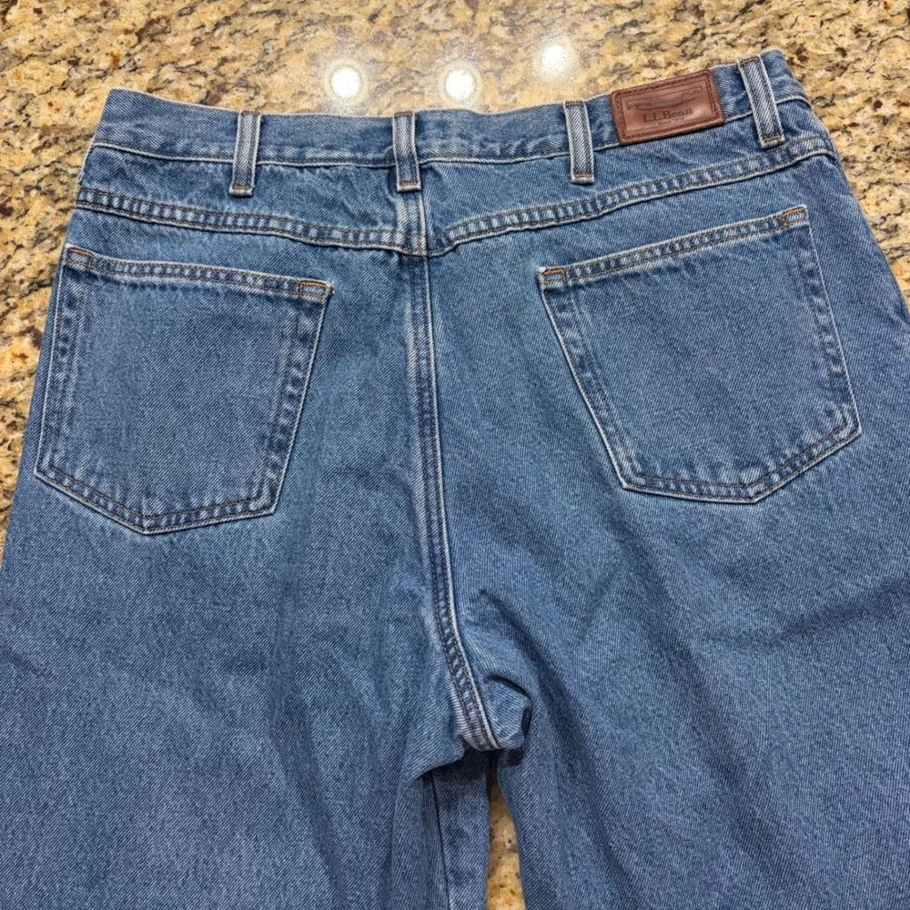 LL Bean Flannel Lined Jeans Mens 35x30 Classic Fit Medium Wash Blue Plaid